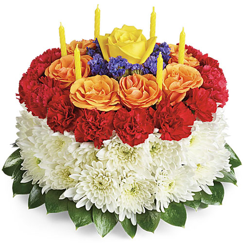 "Яркий торт". Фигура торта из живых цветов